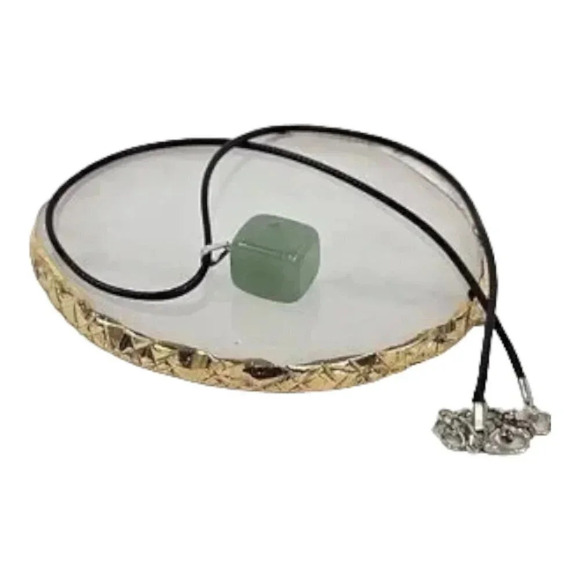 Green Aventurine Natural Stone Cube Necklace with 18in Black Chain SN20 - Picture 2 of 4